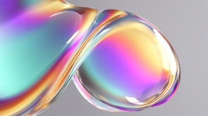 Colorful liquid shapes with iridescent sheen reflecting light and creating patterns.