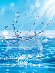 Water Splashing Beauty - A stunning close-up of a water splash, showcasing the intricate details and vibrant blue hues. Perfect for themes of purity, freshness, and nature