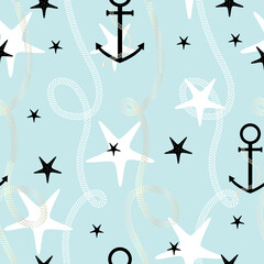 Nautical seamless pattern with anchor