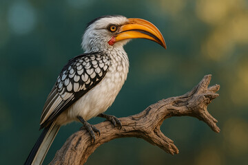 Obraz premium Southern yellow billed hornbill perched on branch