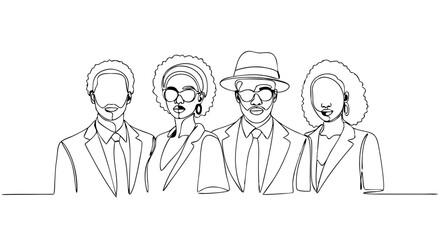 Black people illustration in simple continuous line drawing - Juneteenth and Black History Month UK one line icon,  Vector PNG and SVG