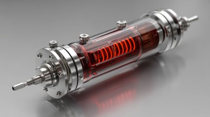 Futuristic energy cell with a glowing core and sleek metallic casing.