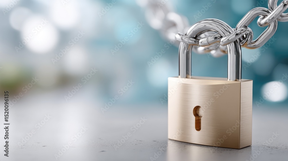 Poster symbolizing cybersecurity, a padlock against a blue backdrop highlights data protection technology w