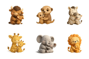 Fototapeta premium Various species of mammals, each with a unique and loving embrace, celebrating the special day.