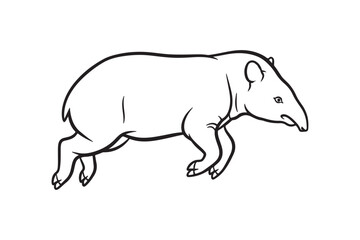 Fototapeta premium Line Art Illustration of a Tapir Elegant Outline Drawing of a South American Mammal