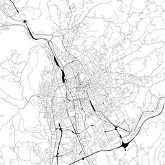 Monochrome city map with road and train network of	Graz, Austria