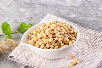 Cedar nut kernel in the bowl