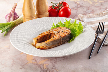 Gourmet grilled salmon fish steak