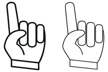 Two simplistic foam finger outlines point upward in black and white on a transparent backdrop