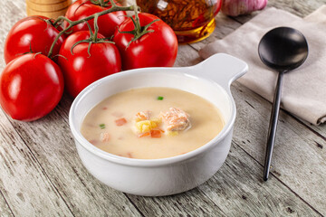 Salmon white soup with salmon