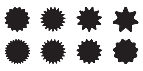 Retro Shape Label Wavy Edge Circle Black and White Set. Abstract Elements for Label, Badge, Template, Web Design and Social Media