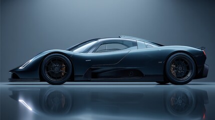 Fototapeta premium Sleek black sports car showcased in a modern, minimalistic environment.