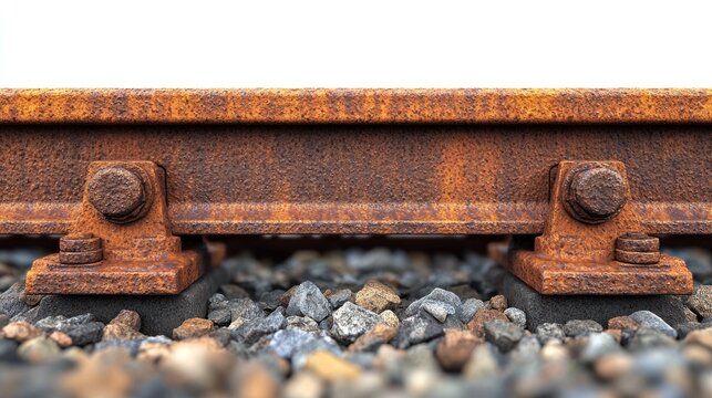 Rusted railway track section on ballast