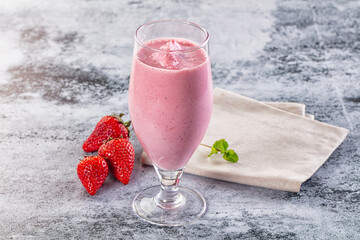 Strawberry smoothie milk shake glass