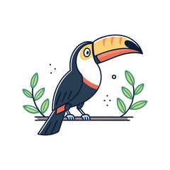 toucan on a branch toucan-bird--white-background Toucan. Digital illustration for books and stories about animals. Simple, bright picture.	