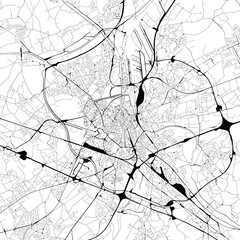 Monochrome city map with road and train network of	Gent, Belgium