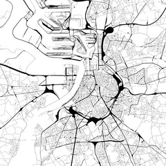 Monochrome city map with road and train network of	Antwerp, Belgium