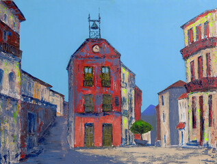 Art painting of Santa Cruz del Valle, Spain