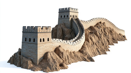 Majestic Great Wall of China isolated on White
