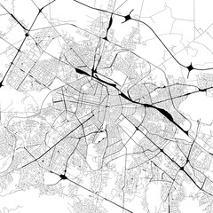 Monochrome city map with road and train network of	Sofia, Bulgaria