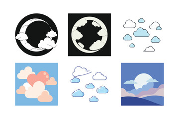 Vector weather icons set with cloud, sun, rain, and snow symbols for meteorology forecast design