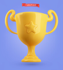 Golden cup 3d render vector icon