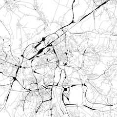 Monochrome city map with road and train network of	Ostrava, Czechia