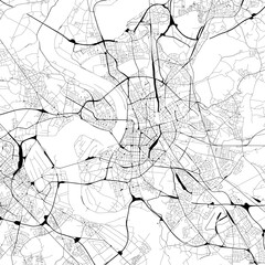 Monochrome city map with road and train network of Düsseldorf, Germany	