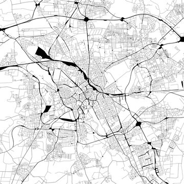 Monochrome city map with road and train network of	Hannover, Germany