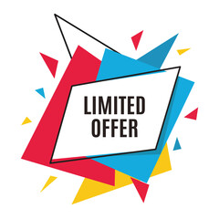 Fototapeta premium Limited offer creative banner tag with colorful abstract shapes, ideal for sales promotions and marketing campaigns.