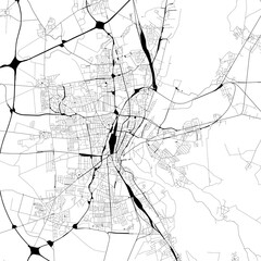 Monochrome city map with road and train network of	Magdeburg, Germany