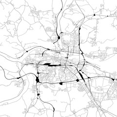 Monochrome city map with road and train network of	Regensburg, Germany