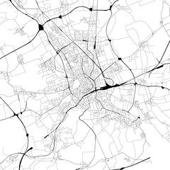 Monochrome city map with road and train network of	Erfurt, Germany
