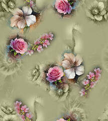 Modern floral repeat pattern with abstract style flowers
