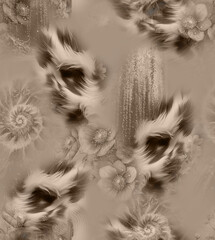Modern floral repeat pattern with abstract style flowers
