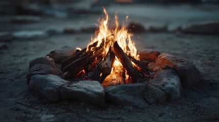 Naklejka premium One isolated flame burning quietly, ideal for calm camping visuals and wilderness survival concepts.