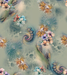 Modern floral repeat pattern with abstract style flowers
