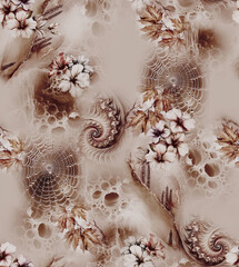 Modern floral repeat pattern with abstract style flowers

