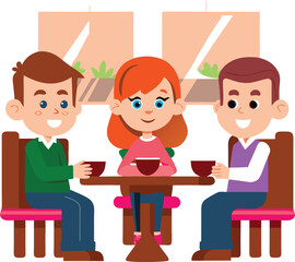 Three Friends Enjoying Coffee at a Cafe