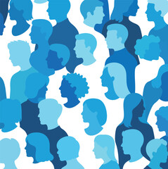 Diverse community blue profile silhouettes pattern design for social media marketing and branding projects