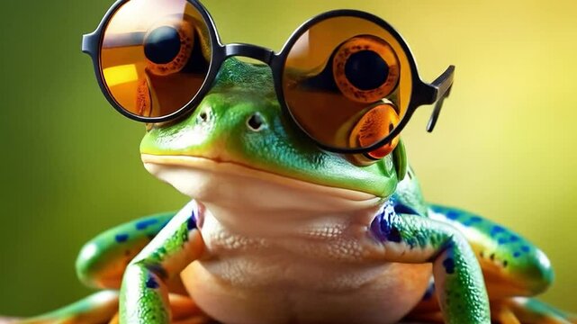 An artistic colorful frog wear sunglasses 3D animation