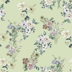 Modern floral repeat pattern with abstract style flowers
