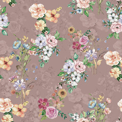 Modern floral repeat pattern with abstract style flowers
