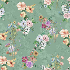 Modern floral repeat pattern with abstract style flowers
