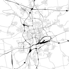 Monochrome city map with road network of	