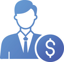 Blue Investor Icon Design Featuring a Gentleman with a Hat and Suit Representing Financial Acumen and Sophistication