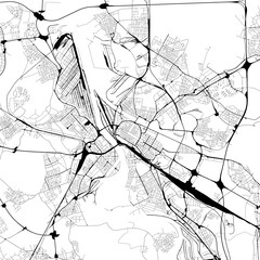 Monochrome city map with road network of	Mannheim and Ludwigshafen, Germany