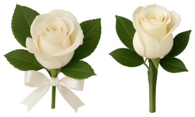 Elegant White Roses with Ribbon Boutonniere Perfect Wedding or Special Occasion Floral Arrangement