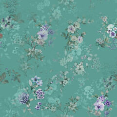 Modern floral repeat pattern with abstract style flowers
