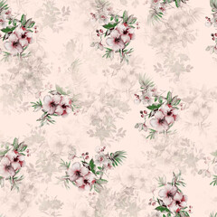 Modern floral repeat pattern with abstract style flowers
